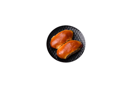 Sweet tasty fresh festive baking on a dark concrete background. Preparing for Christmas Eveの写真素材