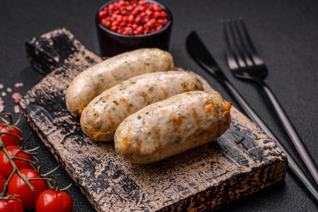 Sausages vegetable protein seitan meatless soy wheat classic taste vegetarian or vegan snack ready to eat on the table healthy meal snackの写真素材