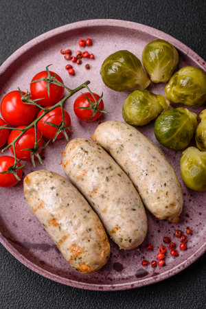 Sausages vegetable protein seitan meatless soy wheat classic taste vegetarian or vegan snack ready to eat on the table healthy meal snackの写真素材