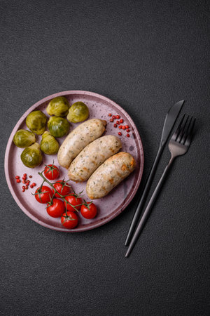 Sausages vegetable protein seitan meatless soy wheat classic taste vegetarian or vegan snack ready to eat on the table healthy meal snackの写真素材