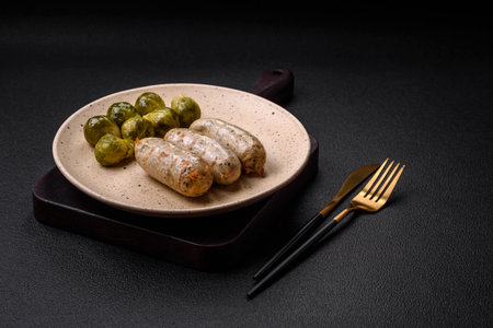 Sausages vegetable protein seitan meatless soy wheat classic taste vegetarian or vegan snack ready to eat on the table healthy meal snackの写真素材