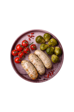 Sausages vegetable protein seitan meatless soy wheat classic taste vegetarian or vegan snack ready to eat on the table healthy meal snackの写真素材