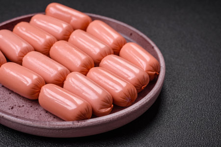 Delicious fresh vegetarian sausage or sausage made from vegetable protein tofu or seitan legumes,...