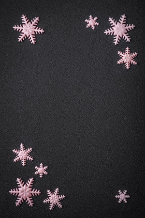 Beautiful winter snowflakes on a plain background with copy space. Winter background for your designの写真素材