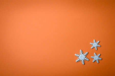 Beautiful winter snowflakes on a plain background with copy space. Winter background for your designの写真素材