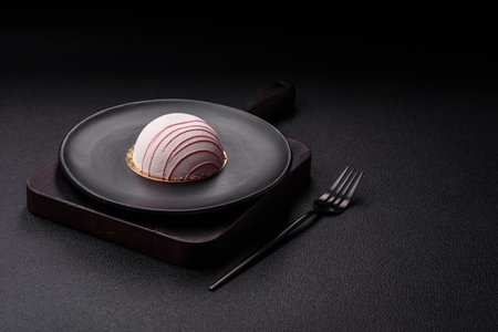Delicious sweet colorful mochi desserts or ice cream with rice dough and toppings on a dark concrete...