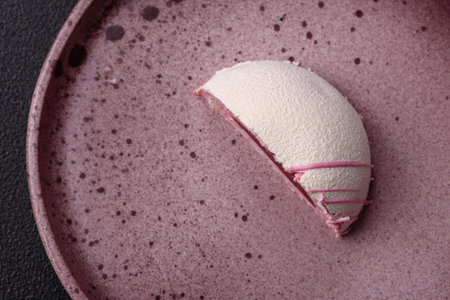 Delicious sweet colorful mochi desserts or ice cream with rice dough and toppings on a dark concrete...