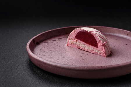 Delicious sweet colorful mochi desserts or ice cream with rice dough and toppings on a dark concrete...
