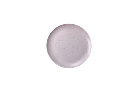 Empty ceramic round plate on dark textured concrete background. Cutlery, preparation for dinner