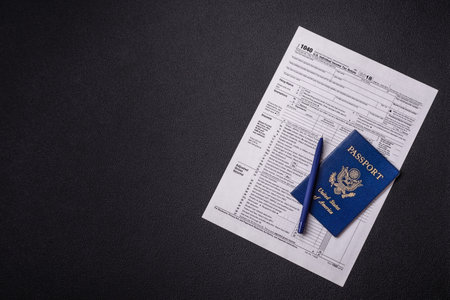 Fill out US tax form 1040 for verification and refund. Tax reporting of US citizensの写真素材