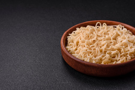 Rice noodles with mushrooms, vegetables, spices and herbs. Asian cuisine foodの写真素材