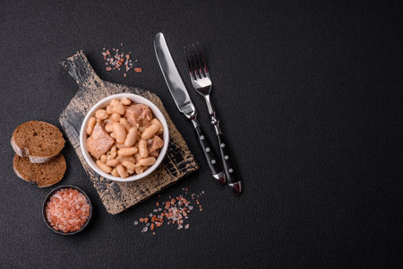 Cassoulet with white beans, meat and sausages, vegetables, salt and spices as a classic French foodの写真素材