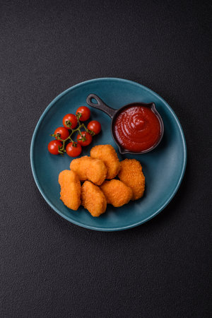 fried chicken pane chicken breast fillets isolated on white backgroundの写真素材