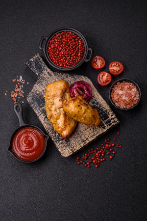 Chicken fillet pieces marinated with salt, spices and herbs and grilledの写真素材