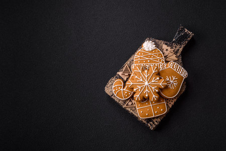 Homemade Christmas gingerbread cookies made as sweets and holiday table decorations
