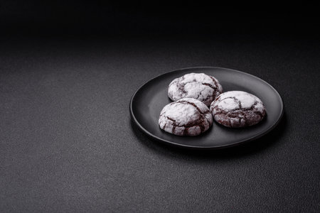 Sweet chocolate crinkle cookies made at home for the holiday table