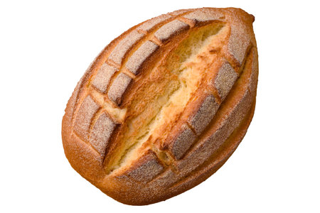Homemade fresh crispy wholemeal bread on white background