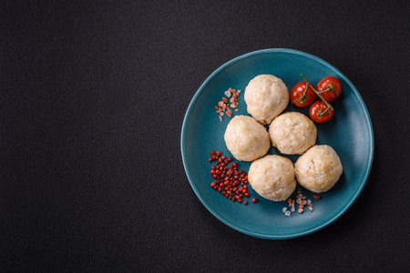 Delicious healthy steamed chicken cutlets or minced meatballs. diet food dishの写真素材