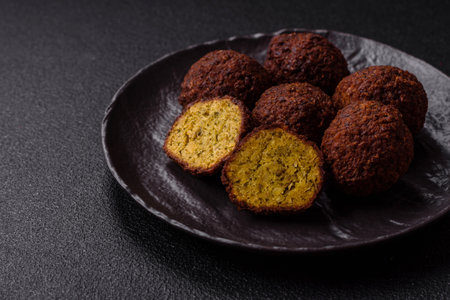 Fried chickpea falafel balls with salt, spices and herbs. Vegetarian and vegan dishの写真素材