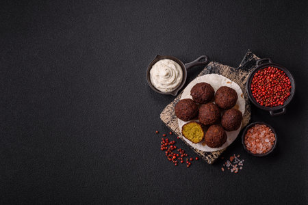 Fried chickpea falafel balls with salt, spices and herbs. Vegetarian and vegan dishの写真素材