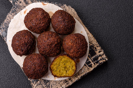 Fried chickpea falafel balls with salt, spices and herbs. Vegetarian and vegan dishの写真素材