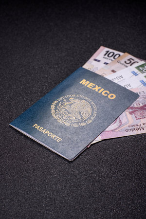 International biometric passport of a citizen of Mexico on the dark background