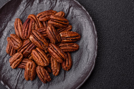 Pecans in a bowl, an ingredient in vegan food. Nuts as a source of nutrients