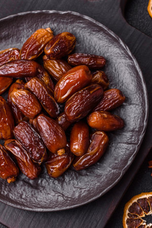 Dried tropical date fruit as an ingredient for fresh organic diet food. Vegan, vegetarian foodの写真素材