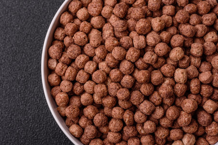 Cereal chocolate corn balls in a bowl. Delicious, healthy breakfast balls