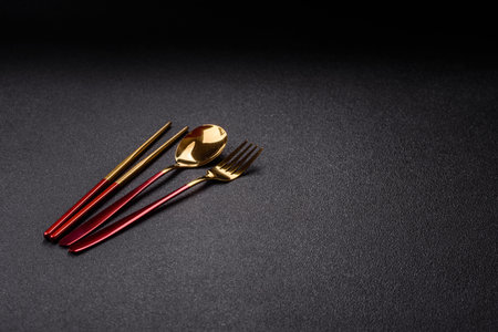 Fork, spoon, chopsticks set of kitchen utensilsの写真素材