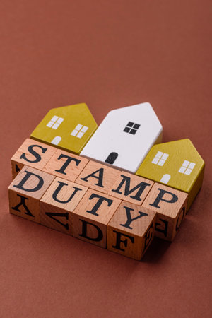 Stamp duty tax, property investment concept, business processes related to real estate. Stamp duty inscription as a background for business designの写真素材