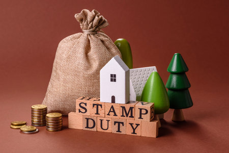 Stamp duty tax, property investment concept, business processes related to real estate. Stamp duty inscription as a background for business designの写真素材