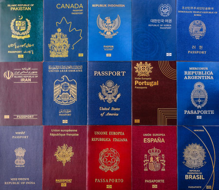 Passports of citizens of different countries of the world, background consisting of passports of several countries.の写真素材