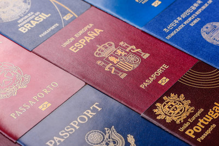 Passports of citizens of different countries of the world, background consisting of passports of several countries.の写真素材