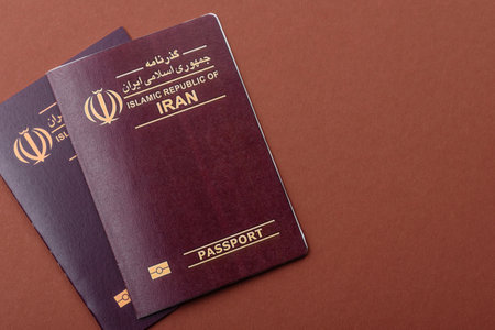 Iranian passport for traveling, flying and doing business. Iran document, id for crossing the borderの写真素材