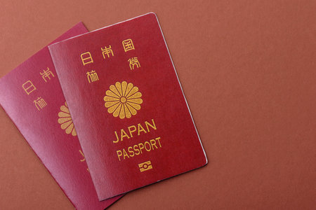 Japanese passport for traveling, flying and doing business. Japan document, id for crossing the borderの写真素材