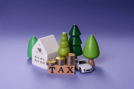 Tax on real estate, property, car or business. Mortgage finance payments, taxationの写真素材