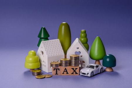 Tax on real estate, property, car or business. Mortgage finance payments, taxationの写真素材