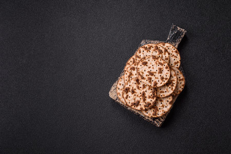 Matzah wheat bread for the Jewish holiday of passover. Kosher thin wheat matzo breadの写真素材