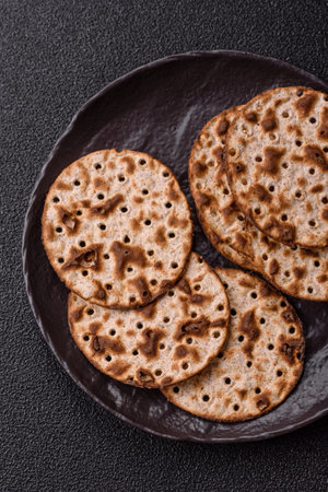 Matzah wheat bread for the Jewish holiday of passover. Kosher thin wheat matzo breadの写真素材