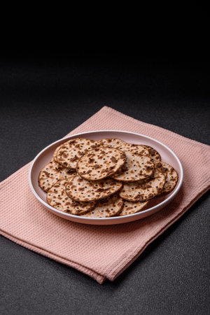 Matzah wheat bread for the Jewish holiday of passover. Kosher thin wheat matzo breadの写真素材