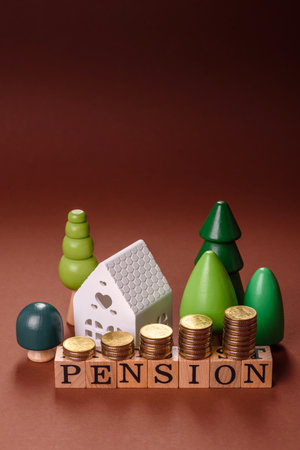 Inscribe Pension as a conceptual backdrop for a savings fund, stockpile of funds, property or a car in retirementの写真素材