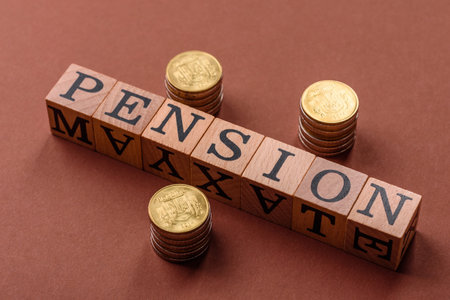 Inscribe Pension as a conceptual backdrop for a savings fund, stockpile of funds, property or a car in retirementの写真素材