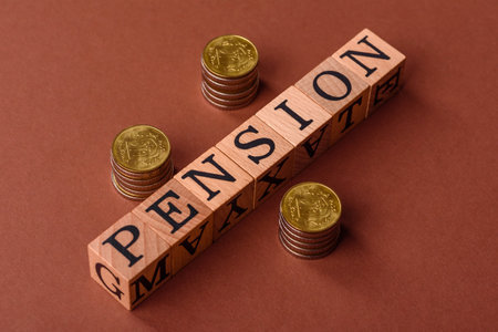 Inscribe Pension as a conceptual backdrop for a savings fund, stockpile of funds, property or a car in retirementの写真素材