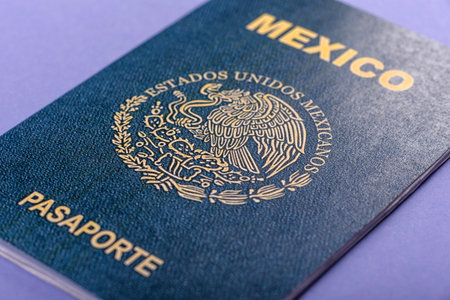 Mexican passport for traveling, flying and doing business. Mexico document, id for crossing the borderの写真素材