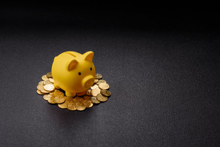 Piggy bank as a financial conceptual background with coins, doing business, saving money, paying...