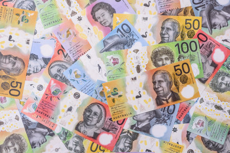 Paper money, banknotes of different denominations of Australia, dollars. The concept of financial investmentsの写真素材