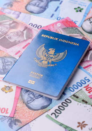 Indonesian passport for traveling, flying and doing business. Indonesia document, id for crossing the borderの写真素材