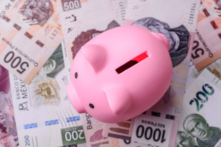 Money, Mexican currency, peso banknotes. Conceptual financial background in the form of Mexican pesosの写真素材