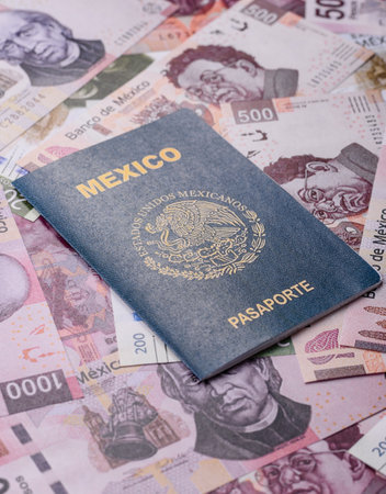 Mexican passport for traveling, flying and doing business. Mexico document, id for crossing the borderの写真素材